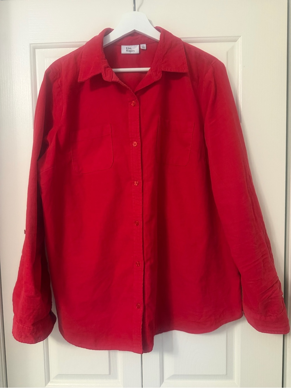 Kim Rogers Red Cotton Corduroy Button Front Shirt Women’s